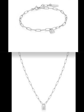 Ania Haie Sterling Silver Lock Necklace and Bracelet Set